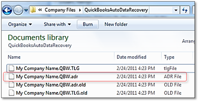 QuickBooks auto data recovery file