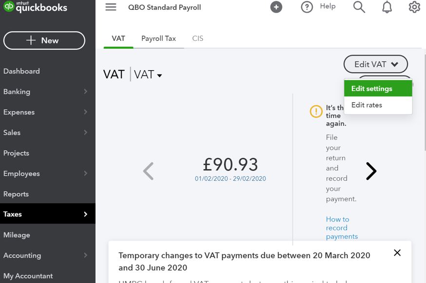 Confirm the VAT Settings