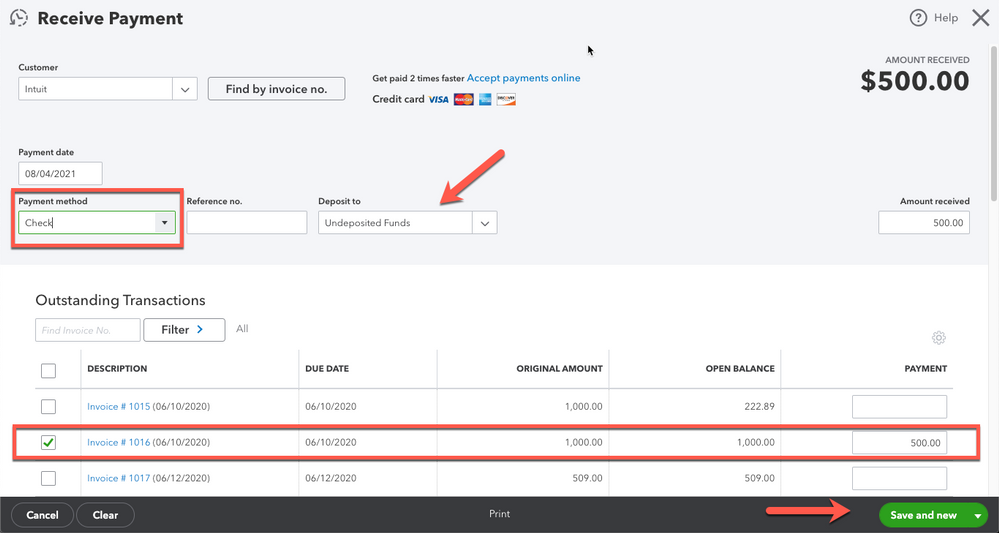 deposit undeposited funds in QuickBooks