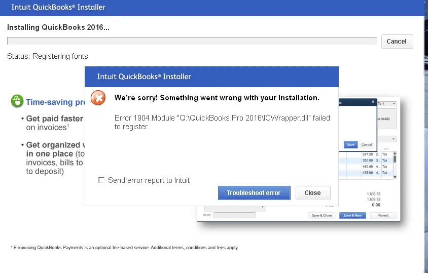 What is icwrapper.dll failed to register QuickBooks error?