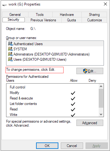 Adjust the Storage Drive Permissions