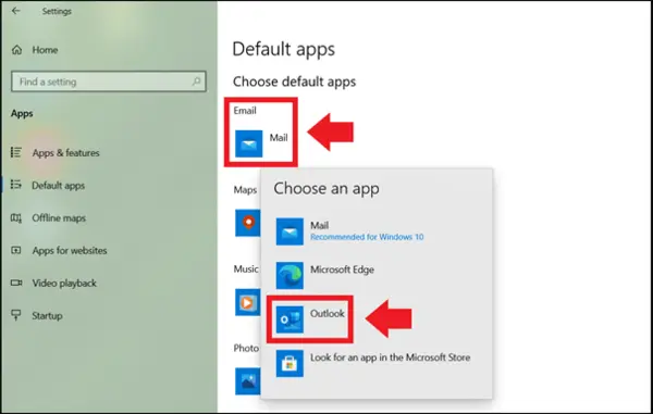 Set MS Outlook/Webmail as the Default