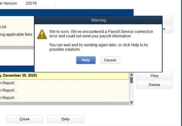 Payroll Service Connection Error