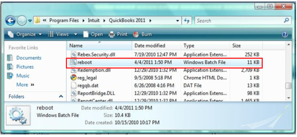 Run QuickBooks Reboot.bat File