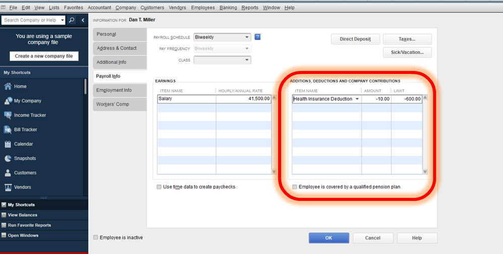 Ensure Payroll Deduction Item is Set Correctly