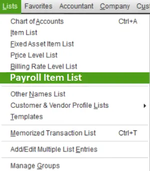 Payroll Item List