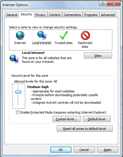 Internet Explorer Settings