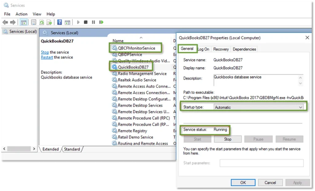 Configure QuickBooksDBXX and QBCFMonitorService