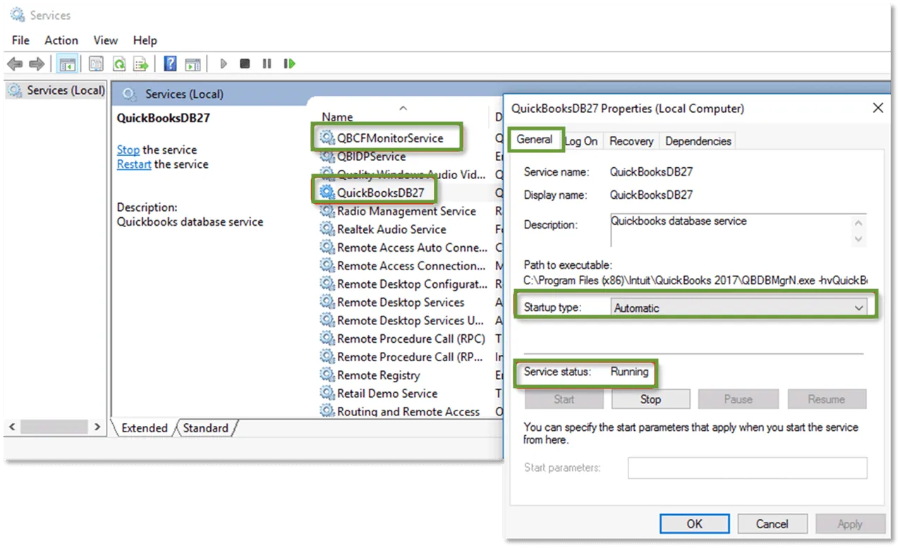 Configure QuickBooksDBXX and QBCFMonitorService