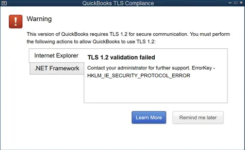 QuickBooks TLS 1.2 Failure