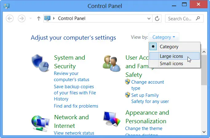 Change the Control Panel view
