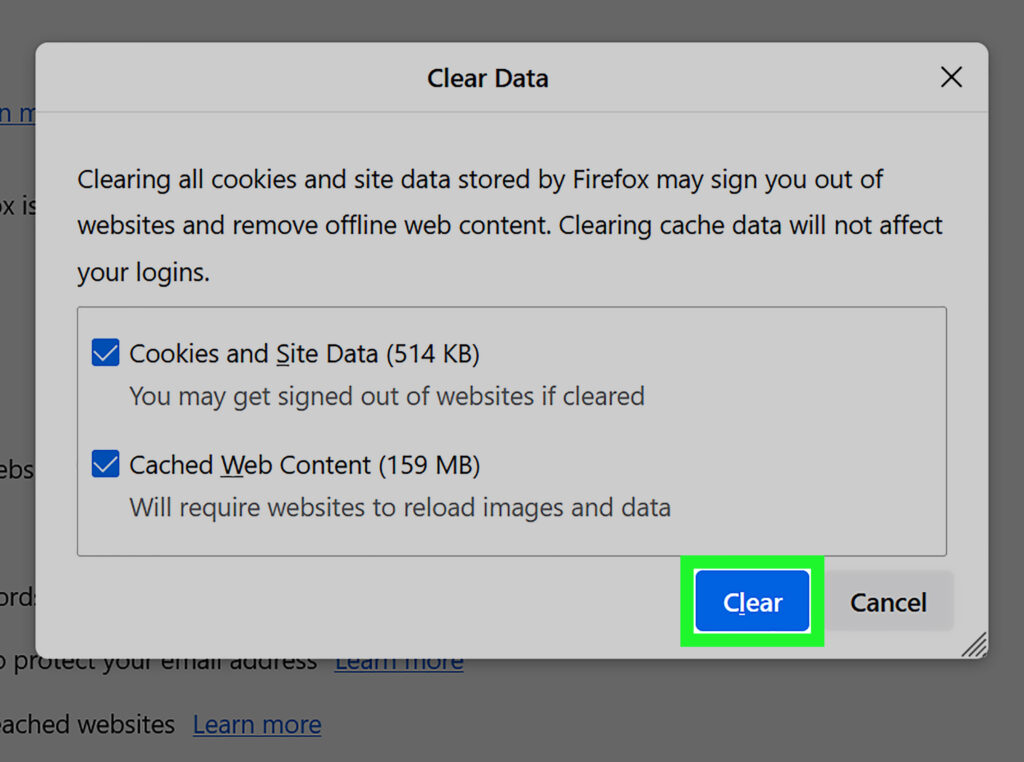 clearing your browser's cache and cookies