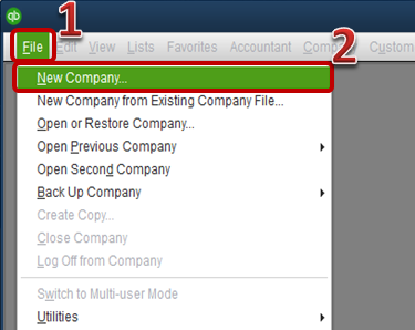 QuickBooks Create a New Company