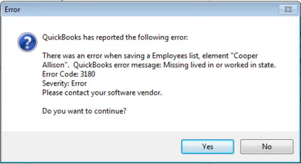 QuickBooks Error 3180