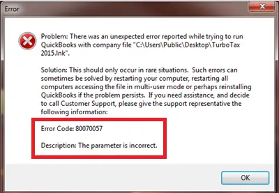 QuickBooks Error 80070057