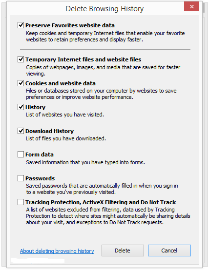 delete cache from IE