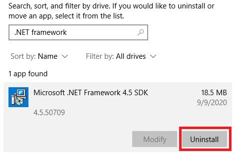 uninstall .NET framework