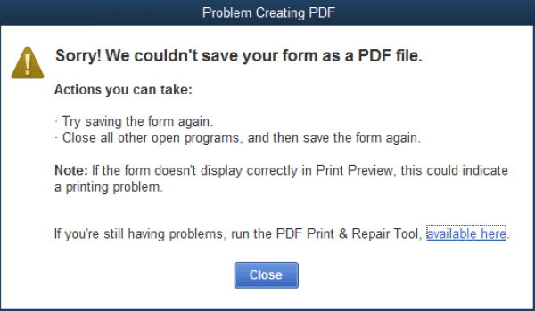 QuickBooks Save as PDF not Working