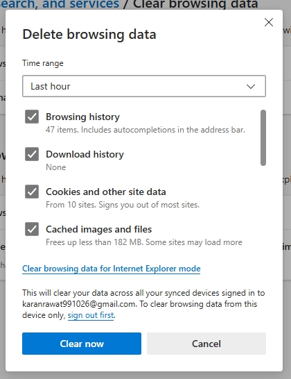 Clear browsing data no