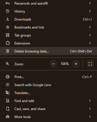 Delete browsing data