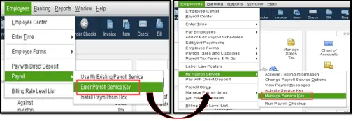 Enter QuickBooks Payroll Service Key