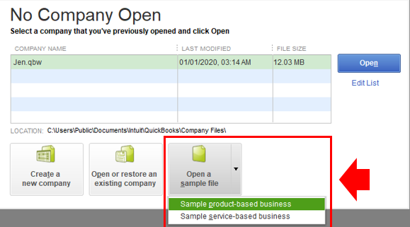 Open a Sample File option