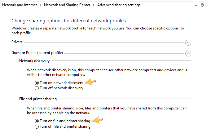 Turn on Network Discovery