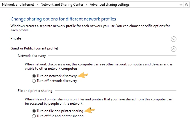 Turn on Network Discovery