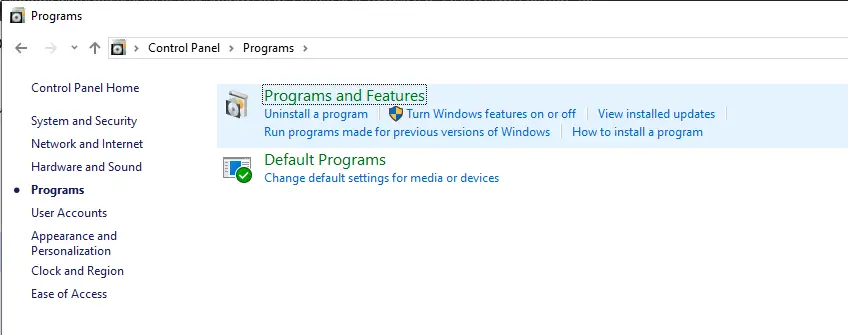 Click on Programs and Features
