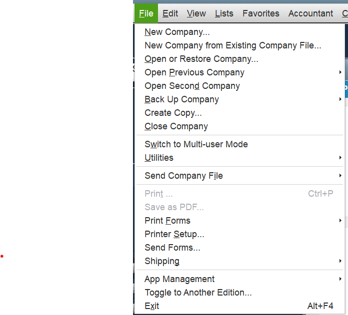 QuickBooks application homepage