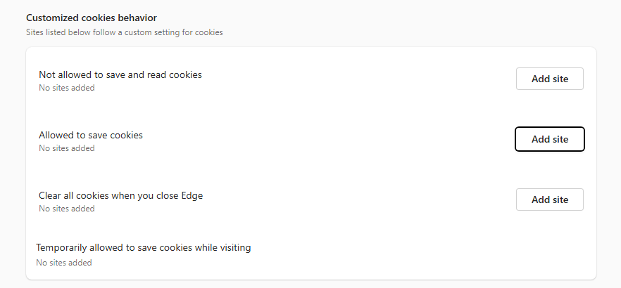 Customized cookies behavior