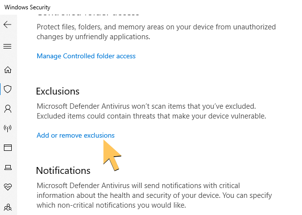 Add or Remove Exclusions