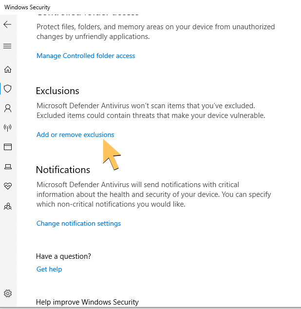 Add or Remove Exclusions