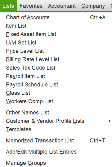 Payroll Item Lists