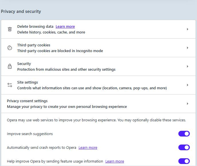 Privacy and Security opera