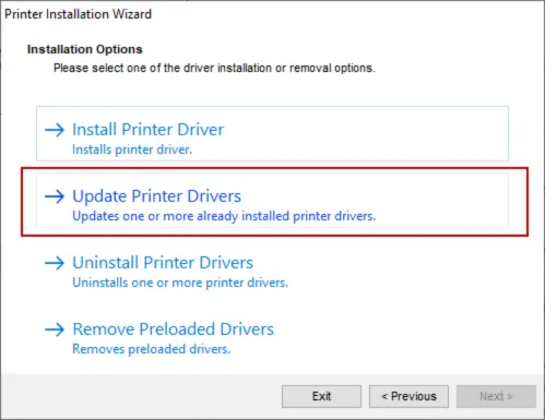 click on Update Printer Driver