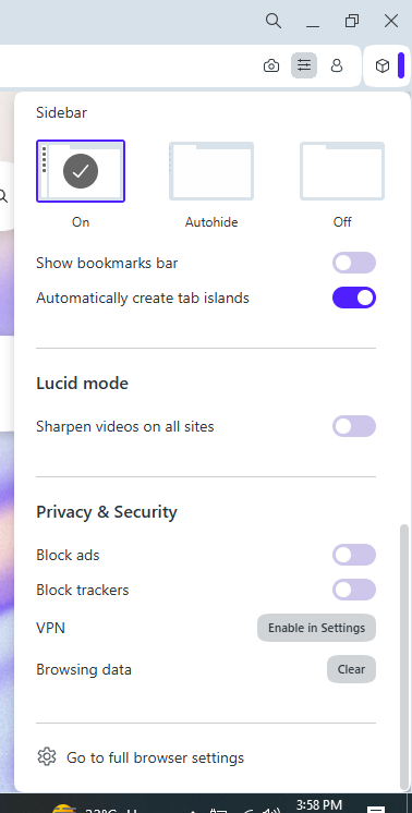 click on the three bars