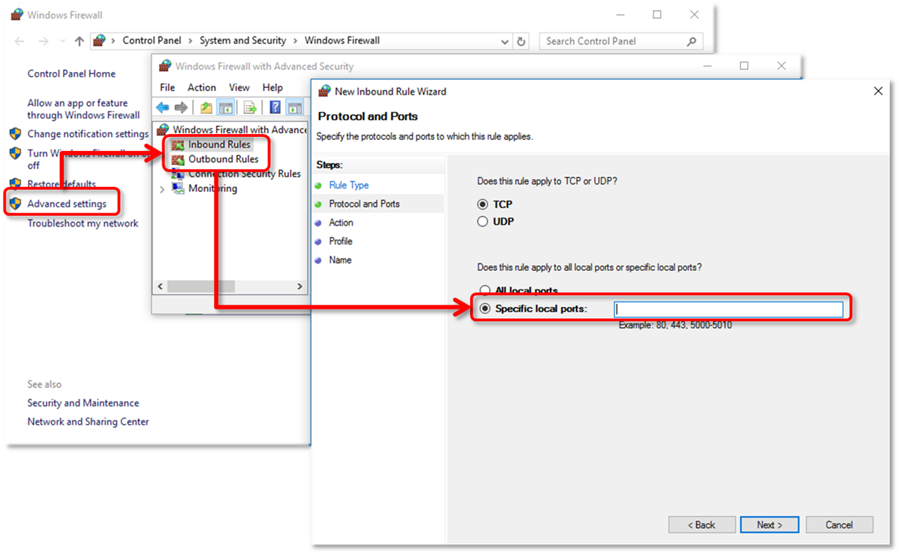 enter the specific ports required