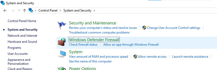 find Windows Defender Firewall