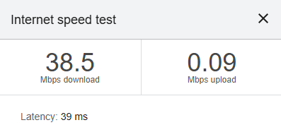 Speed test results