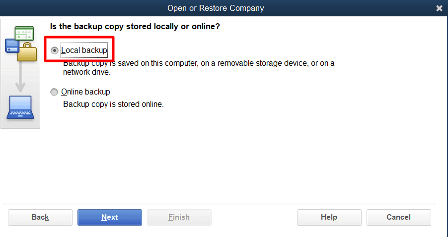 Click the Local Backup option