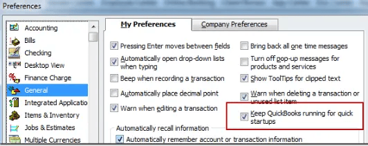 Keep QuickBooks running for quick startups