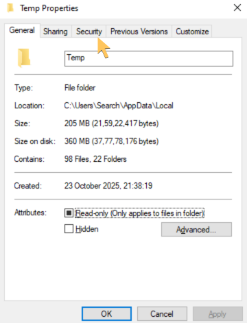 Then, go to the Security tab