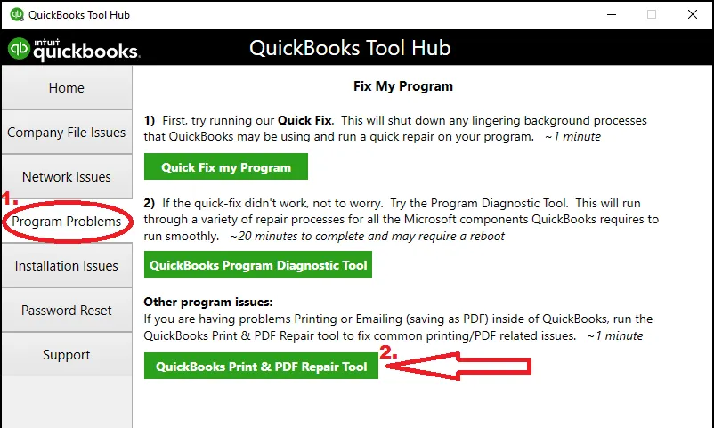 Click on QuickBooks PDF & Print Repair Tool