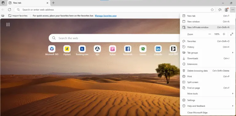 incognito mode in Microsoft Edge
